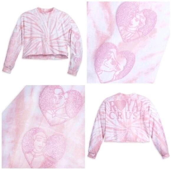Nwt Disney Prince Cropped Spirit Jersey Royal Crush Pullover TieDye Pink Top Med - Picture 1 of 9